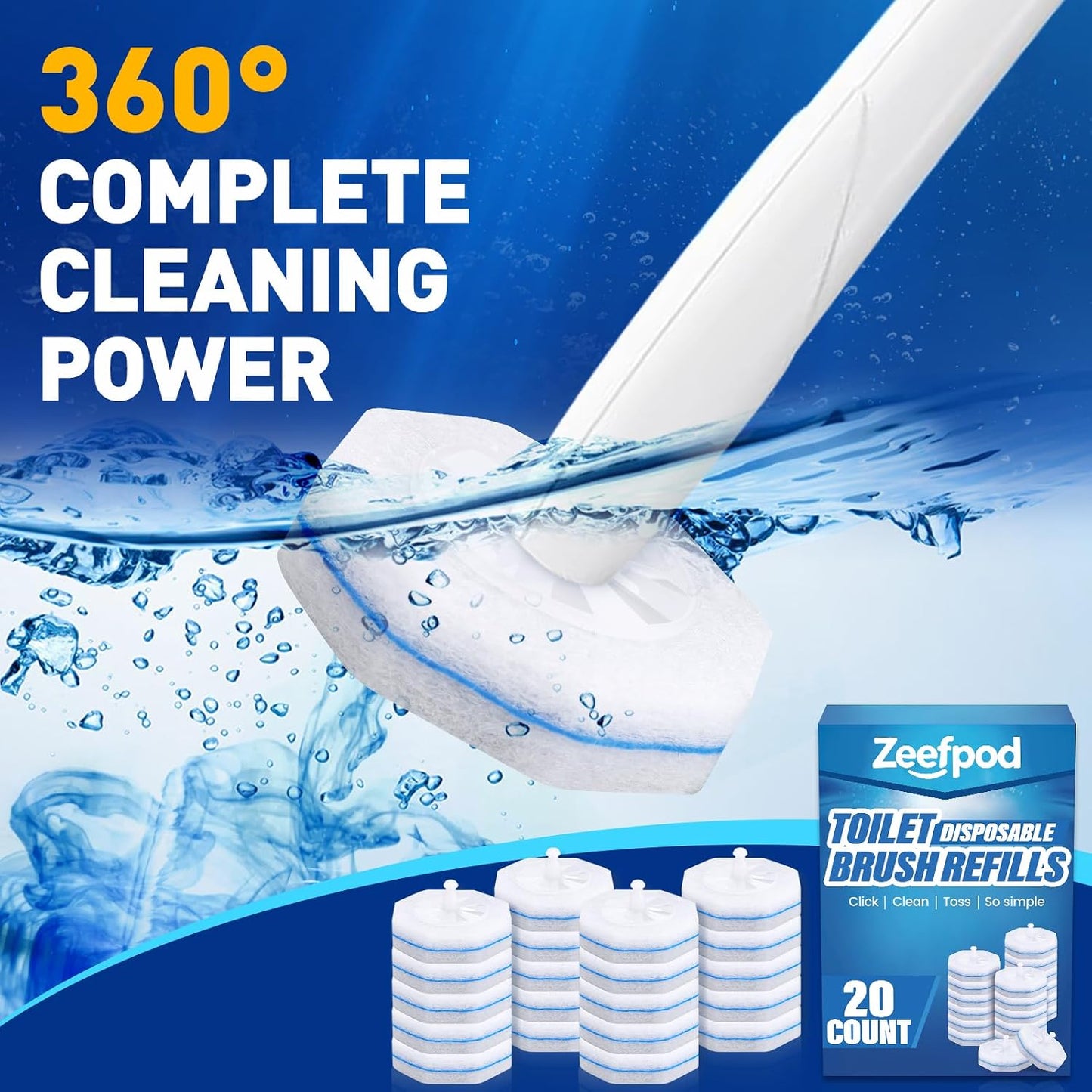 100 Count Disposable Toilet Brush,Toilet Cleaner Wand Refills Compatible with Most Toilet Brushes- No Falling Apart, Fresh Fragrance，4X Cleaning Power，Bathroom Cleaning.