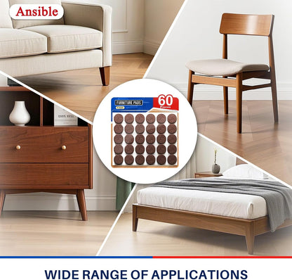 Ansible 60 PCS Felt Furniture Pads 1", Felt Pads for Chair Leg Floor Protectors for Hardwood Floors Round (Beige)