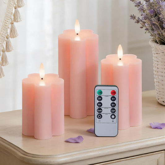 Rechargeable Flickering Flameless Candles Melted Edge Battery Operated with Remote and Timer, Real Wax LED USB Type-C Pillar Candles, Set of 3 (3" x 4",5",6"), White,Home Decor