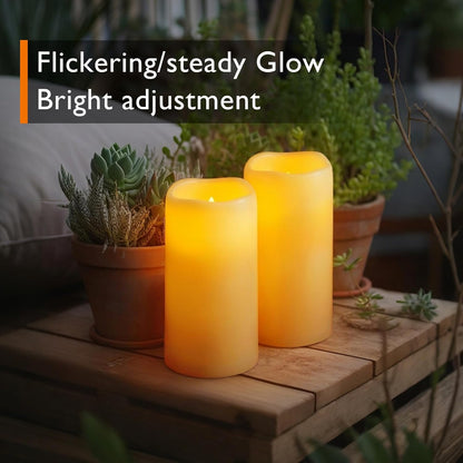 Homemory 3 Pack Flameless Candles, Outdoor Waterproof, Battery Operated LED Pillar Candles with Remote Control and Timer, Plastic, Long Lasting，4”5”6”
