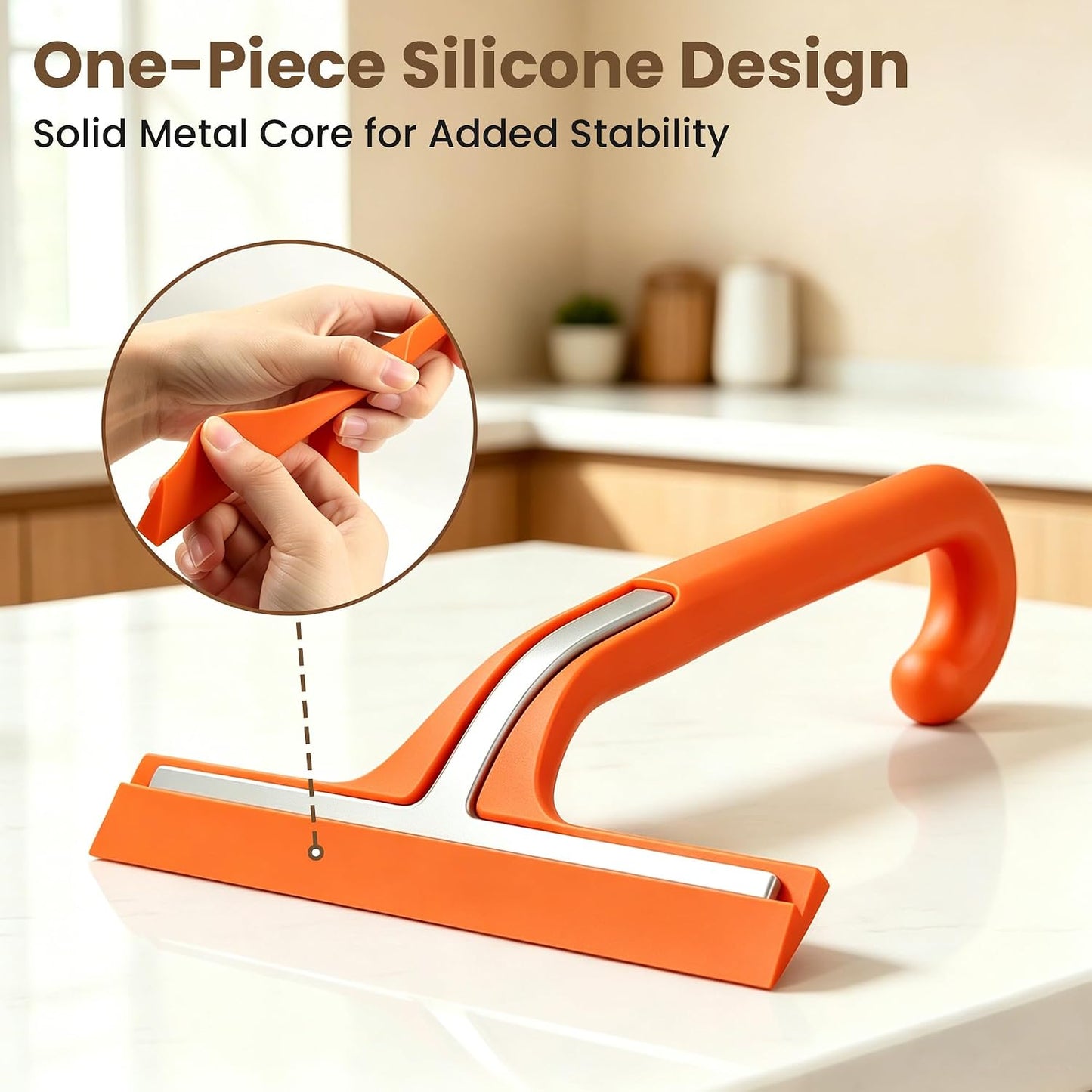 Shower Squeegee for Glass Doors - 10 Inch Bathroom Squeegee with Ergonomic Round Grip, Built-in Hook, Streak-Free No-Squeak Silicone Blade for Shower Glass, Tile Walls, Mirrors & Windows, Black