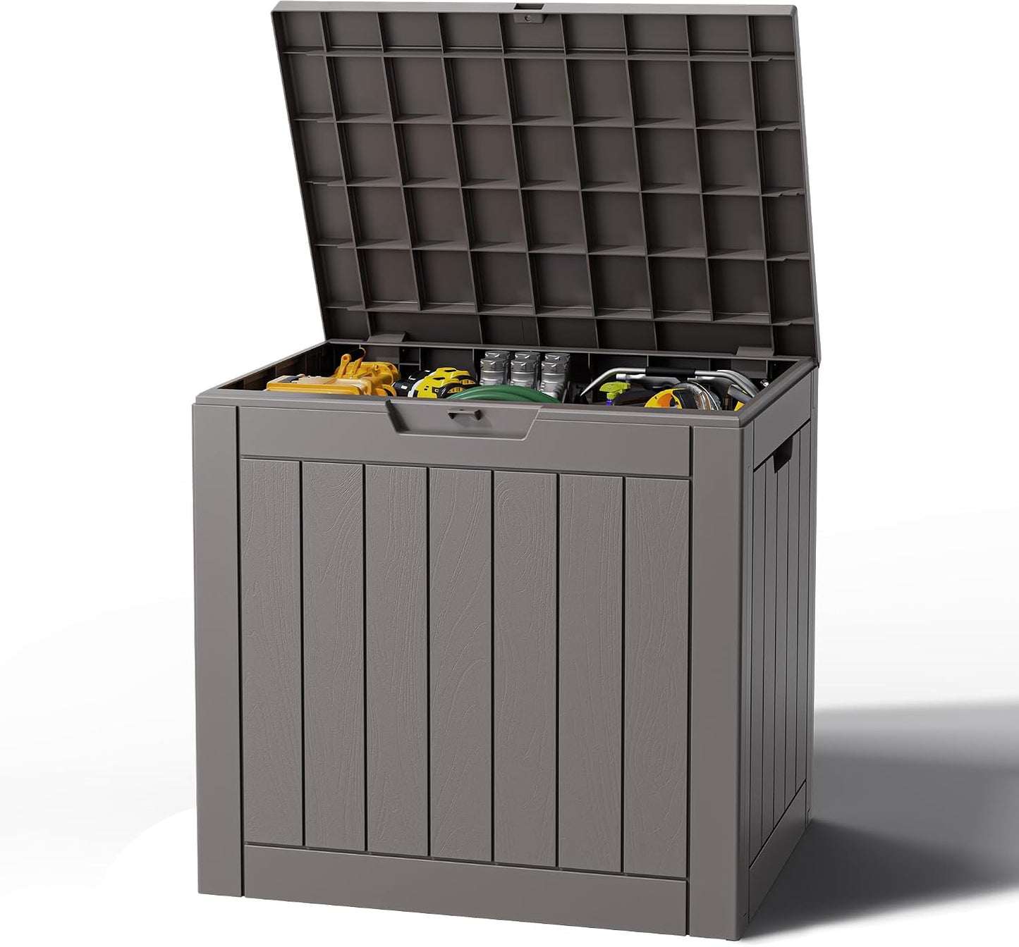 Outdoor Storage Box, Resin Deck Boxes Indoor and outdoor, Waterproof Storage Box Lockable Lid (Black, 85 Gallon)