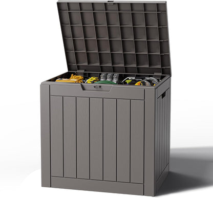 Outdoor Storage Box, Resin Deck Boxes Indoor and outdoor, Waterproof Storage Box Lockable Lid (Black, 85 Gallon)