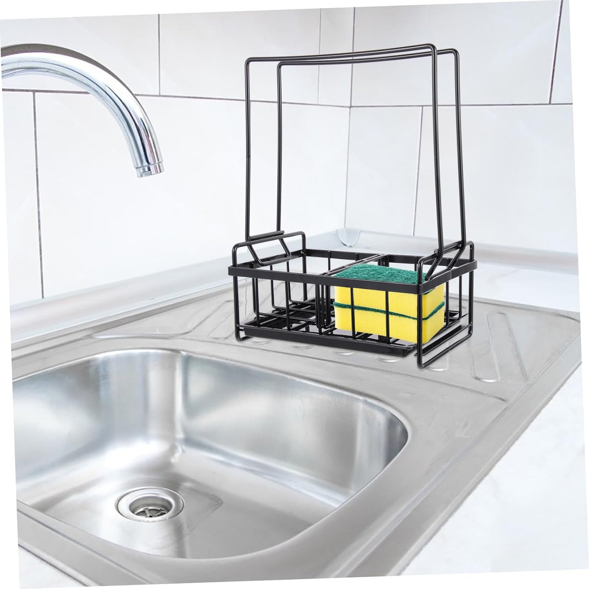 IMIKEYA Wall-mounted Sponge Holder Draining Rack for Kitchen Convenient Shelf for Sponges Dishcloths and Cleaning Tools Easy Installation Space-saving Design White