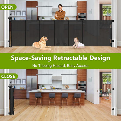 Newly Enhanced - 42" Tall × 120" Extra Wide Retractable Baby Gate Keeps Pets from Getting Under Tall Dog Gate, Indoor/Outdoor Baby Gates for Dogs, Retractable Dog Gate for Large Openings, White