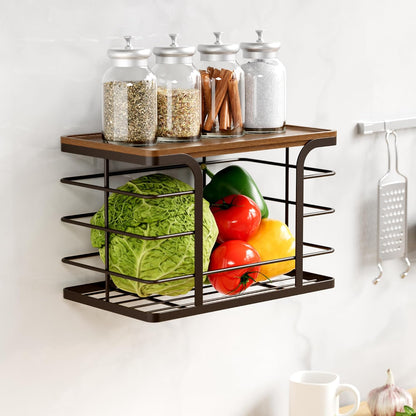 2 Pack Stackable Storage for Kitchen Laundry Pantry Organizers,Trash Bag Holder with Bamboo Top,Wall Mount Garbage Bag Dispenser,Black Large and Small