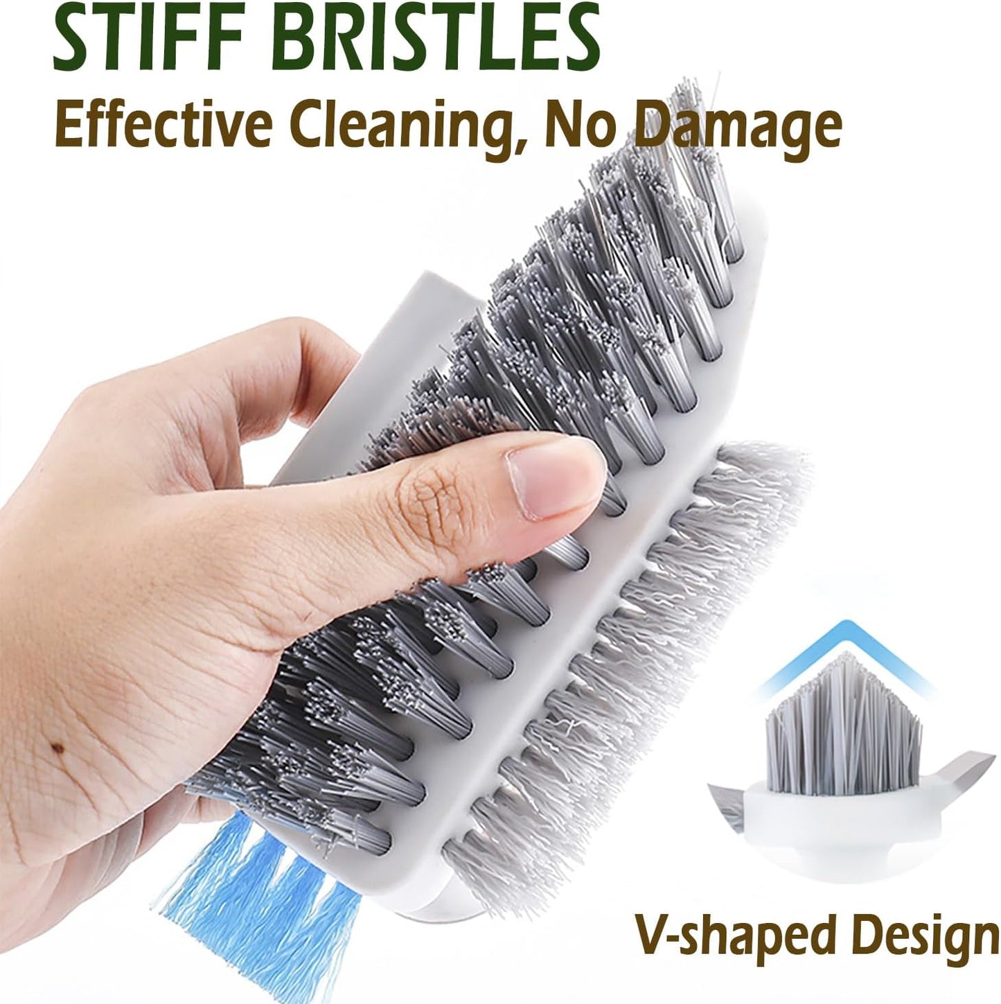 Alnorte 4 in 1 Grout Cleaning Brush with Scrape, V Shape Grout Cleaner for Tile Floors, Bathroom, Corner, Baseboard, Kitchen, Shower with Stiff Bristles (White)
