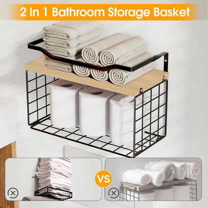 Towel Racks for Bathroom,Towel Rack Wall Mounted, 6 Tier Rolled Or Folded Towel Holder with Floating Shelves, Bathroom Towel Holder for Bath, Hand Towels,Metal and Wood
