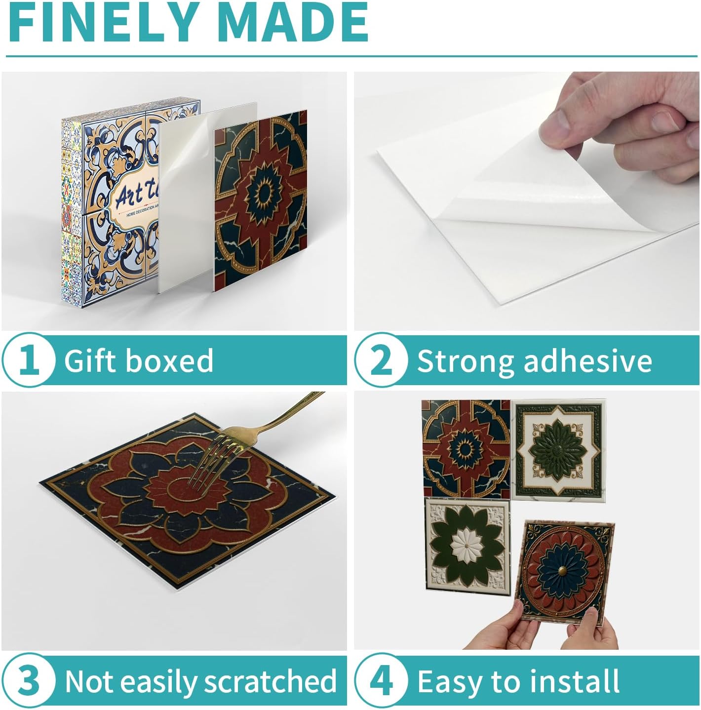 Peel and Stick Backsplash Tile Sticker for Kitchen and Bathroom Walls - 24 Removable 5.9"x5.9" Tiles, Waterproof