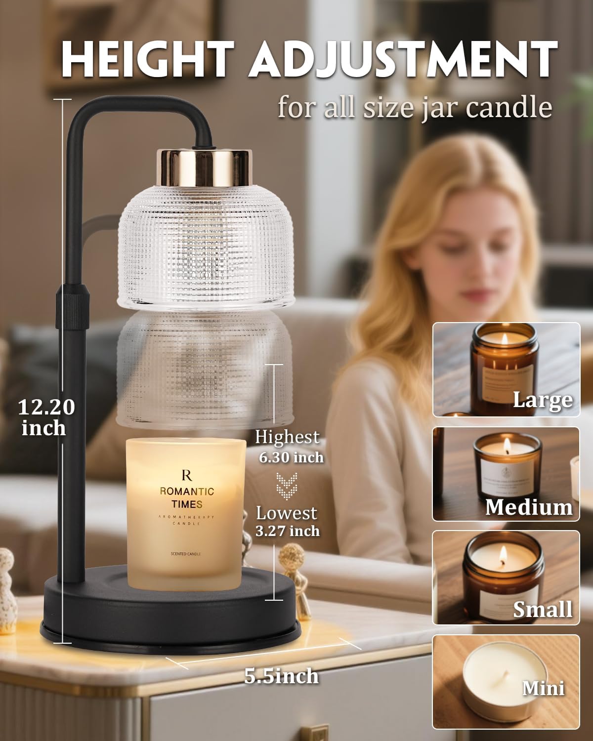 Candle Warmer Lamp Wood with Timer, Dimmable Electric Candle Lamp Warmer for Jar Candles, 2*35 Watt Bulb, Mothers Day Birthday Gifts for Women Men, Decorative Wooden Candle Lamp for Bedroom Home Decor