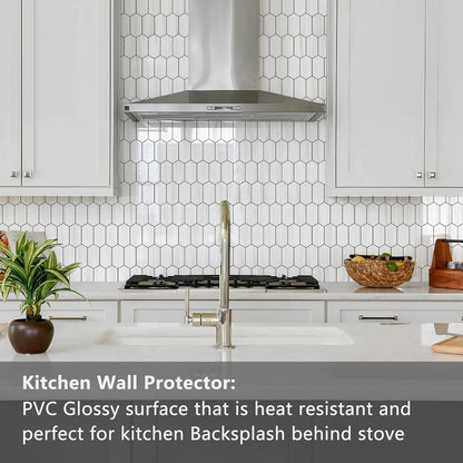Vamos Tile Long Hexagon Peel and Stick Backsplash Tile - 10 Sheets Stick on Backsplash for Kitchen and Bathroom 12.4 x 12 Inch Glossy Wood Grain PVC Self Adhesive Mosaic Wall Tiles