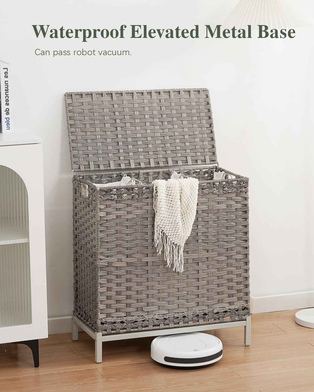 SETVSON Laundry Hamper with Lid 132 L, (35 Gallons) Clothes Hamper with Lid, Handwoven Rattan Laundry Hamper with Metal Heightened Feet, Laundry Hampers with 3 Removable Liner Bags for Laundry-Natural