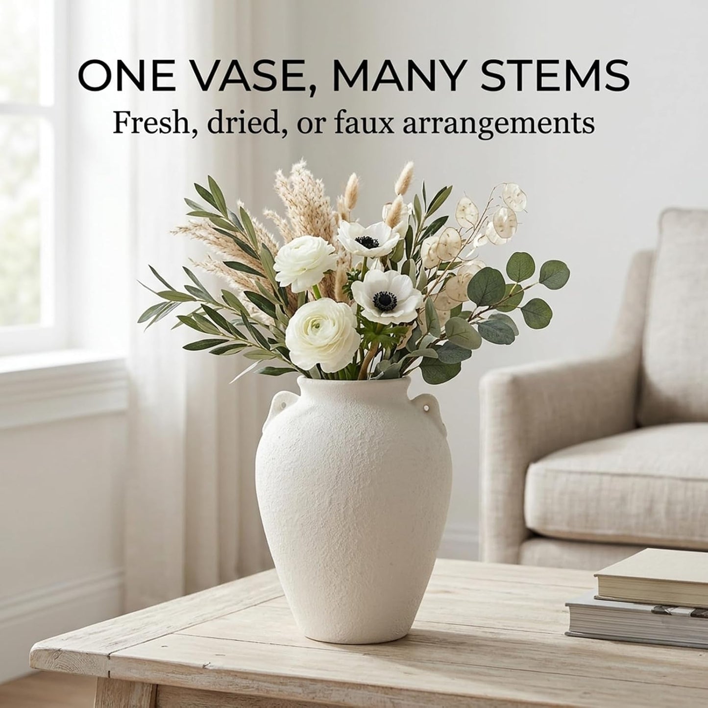 5.9" Small White Round Ceramic Vase, Coffee Table Shelf Decor