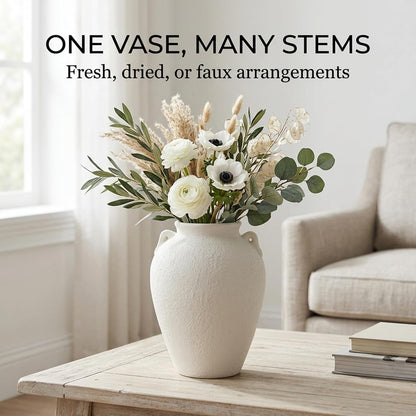 5.9" Small White Round Ceramic Vase, Coffee Table Shelf Decor