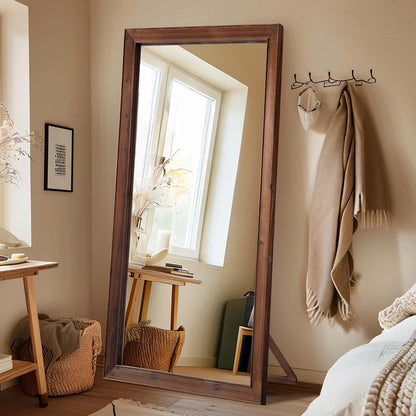 MELOMOIR Rustic Farmhouse Full Length Mirror, 64"x21" Wood Frame Floor Mirror, Free Standing Leaning Hanging Mirror, Long Mirror for Bedroom Living Room Cloakroom