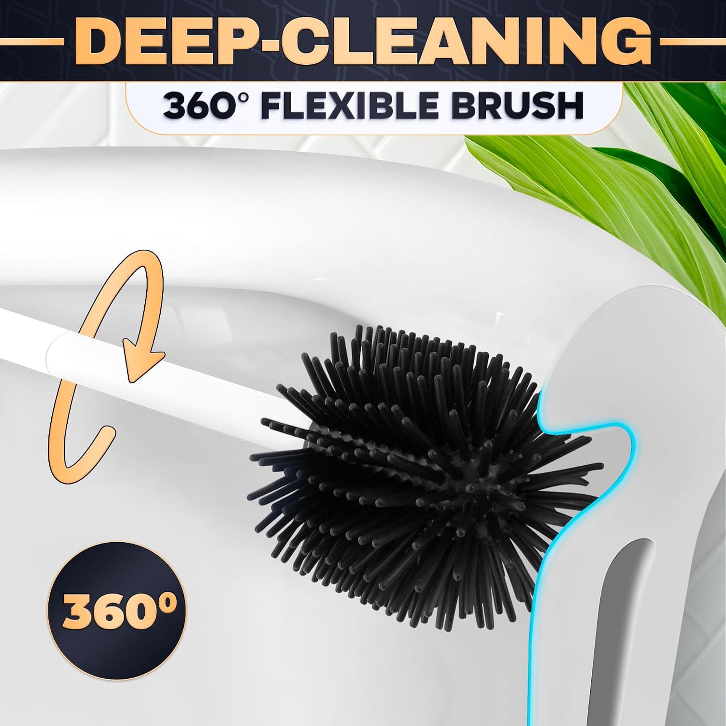 Silicone Toilet Brush and Holder Set - Cream RV Toilet Brush with Holder, Flexible Head, Soft Bristles, Detachable Handle and Freestanding Base, Compact Bathroom Cleaning Tool with Minimalistic Design
