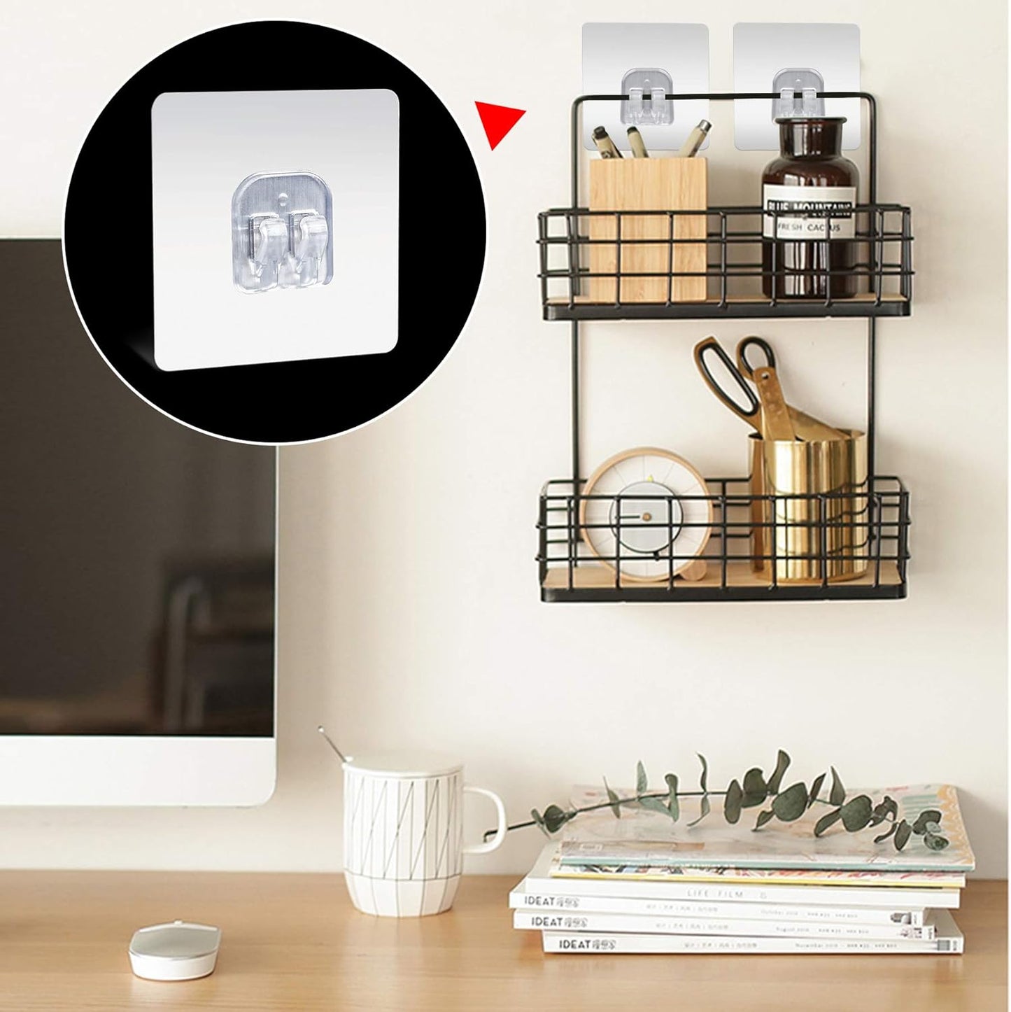YeeBeny Corner Shower Caddy Adhesive Sticker Hook Mount for Shower Caddy Basket Bathroom Shelf Compatible with KINCMAX，SMARTAKE, JOMARTO, Flowmist, Nieifi, HapiRm, Odesign, Lovelers 4 pack