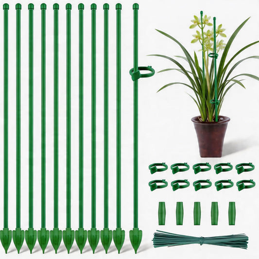 10pcs 15 inch Plant Support Stakes for Indoor Plants | Garden Orchid Sticks Extended to 3ft 4ft 5ft Plant Suport Stakes with Clips for Monstera Tomato Orchid Potted Plants Flower