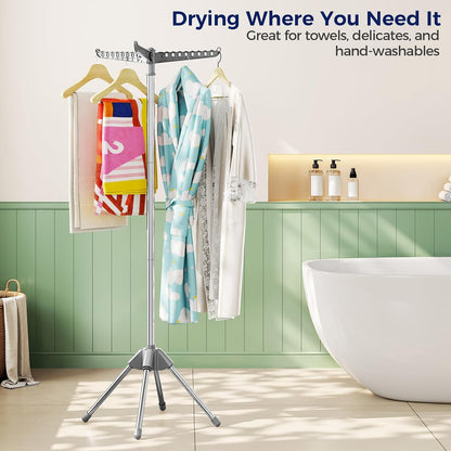 KINGBOARD Clothes Drying Rack, 72-Inch 2-Tier Stainless Steel, Grey | 2-Tier Design, 6 Rotating Arms, 27 Hanger Holes, 24 Clips, 4-Leg Base, Compact Storage, Indoor and Outdoor Use