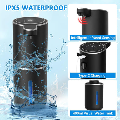Automatic Soap Dispenser Touchless, USB Rechargeable Automatic Foaming Soap Dispenser, 12.8oz/380mL, 4 Level Adjustable, 1500mAh Smart Wall Mounted for Bathroom Kitchen Dish/Hand Soap