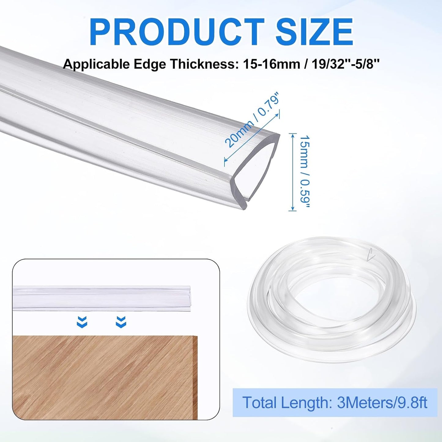uxcell Clear Edge Trim, 13.1Ft Silicone U Channel Edge Protector, Edges Guards Fits 1/32"-3/32" for Car Doors Sheet Metal Parts (3/16" W x 3/8" H)