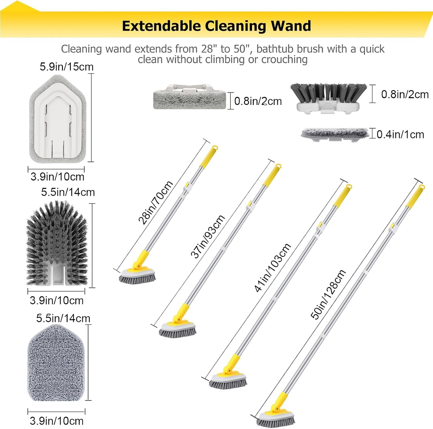 Lalafancy Bathtub Cleaning Brush Long Handle, Shower Bathroom Brush Scrubber with 3 Different Function Scrub Brush Attachments Head for Scrubing Bathroom Floors, Tubs, Tiles, and Kitchen Walls