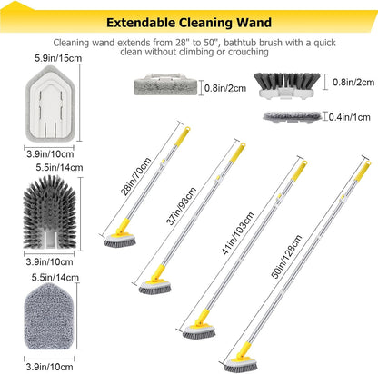Lalafancy Bathtub Cleaning Brush Long Handle, Shower Bathroom Brush Scrubber with 3 Different Function Scrub Brush Attachments Head for Scrubing Bathroom Floors, Tubs, Tiles, and Kitchen Walls