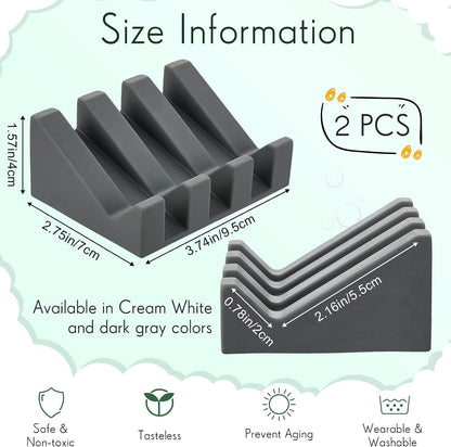 Cunhill 2 Pieces Silicone Soap Dish Self Draining Soap Dish Shower Waterfall Bar Soap Holder Tray with Drain Soap Saver for Kitchen Bathroom Accessories (Black)