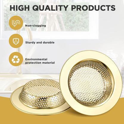 Retisee 2 Pcs Sink Strainer Stainless Steel Kitchen Sink Drain Strainer Basket Cover Mesh Hair Food Catcher, Large Wide Rim of 4.4 Diameter(Brushed Silver)