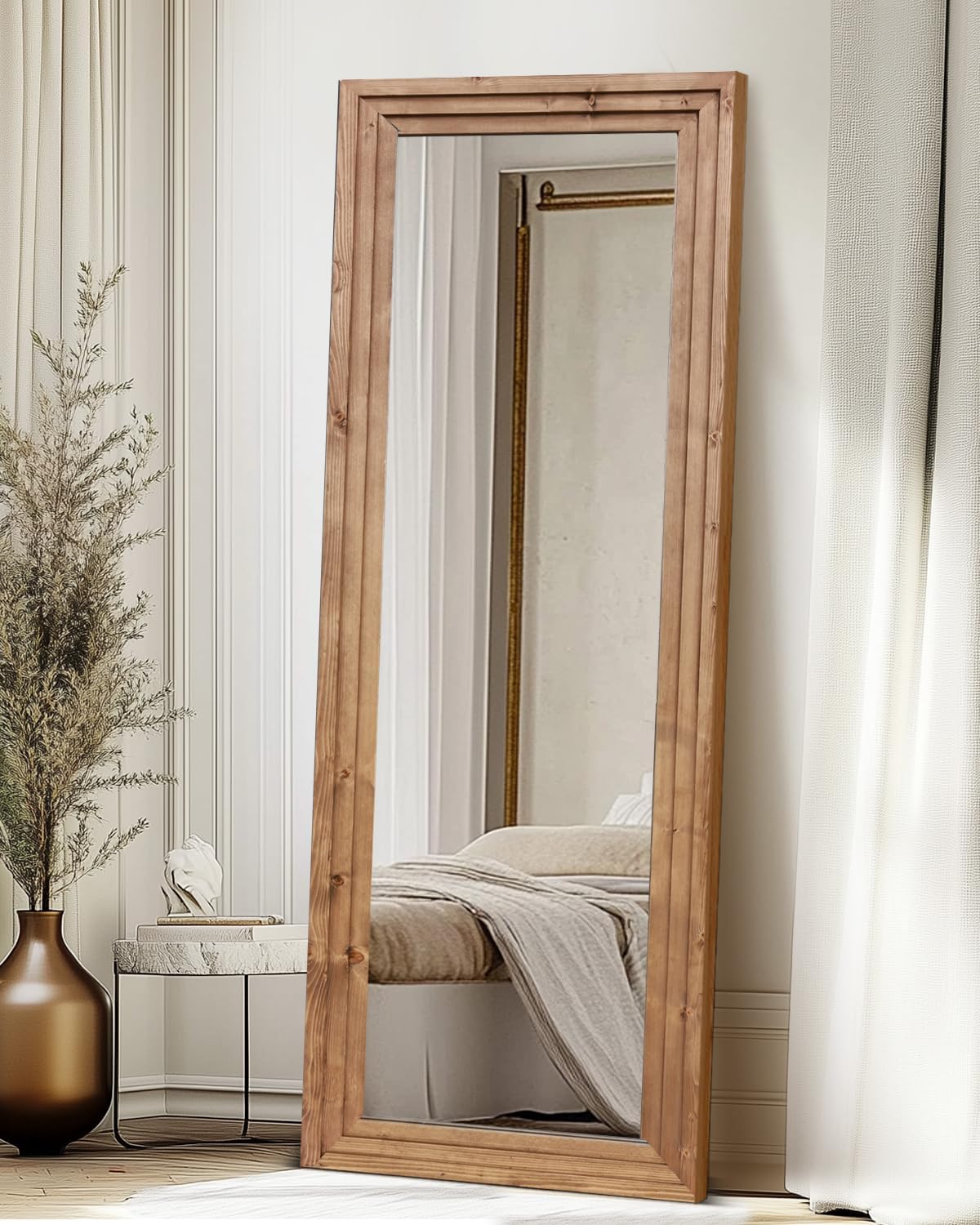 Full Length Mirror 65"x22" with Stand Solid Wood Frame Floor Large Mirror for Living Room, Bedroom Hanging Standing or Leaning Wall-Mounted, New Black
