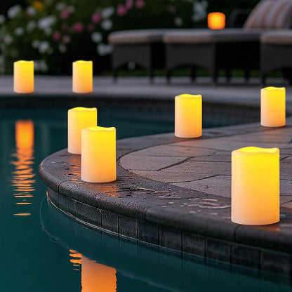 Amagic 3 Pack 4"x 6"8" 10" Outdoor Plastic Electric flameless Candles with Remote Control and Timer, Battery Operated Flickering LED Pillar Fake Candle for Home, Wedding Decor, Ivory