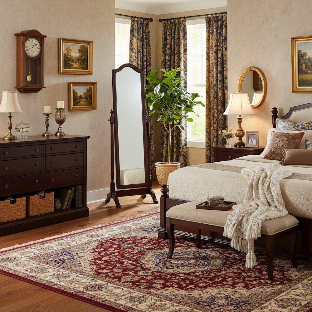 Furnifact Brown 65 Inch Long Full Length Cheval Mirror with Wooden Frame - Adjustable Arched Standing Body Mirror for Bedroom or Living Room Décor