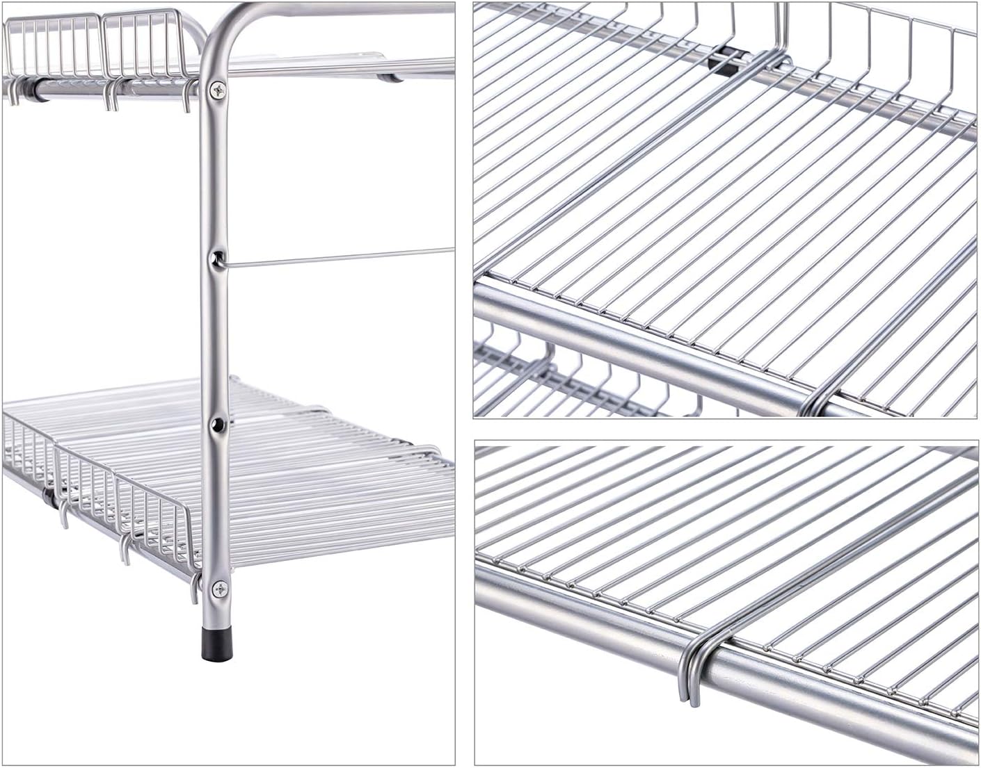 FlagShip 2 Tier Under Sink Organizers and Storage Rack Expandable Cabinet Shelf for Kitchen Bathroom Silver (17-25 inches)