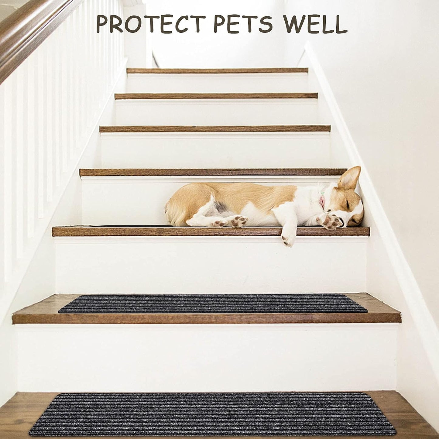 HengLiSam 8" X 30" (2 in Pack) Non-Slip Carpet Stair Treads, Indoor Stair Runners for Wooden Steps,Stair Rugs for Kids Elders and Pets with Reusable Adhesive, Gray
