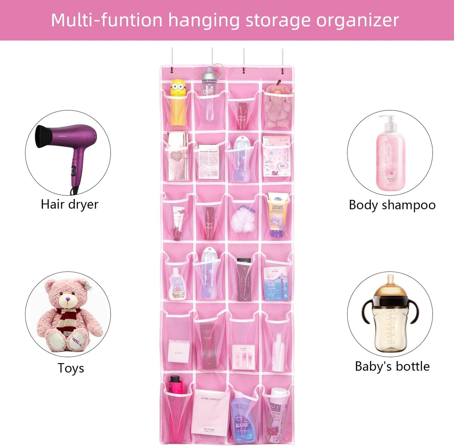 SAVERHO Over the Door Shoe Organizer, Hanging Shoe Organizer with 24 Mesh Large Pockets Door Shoe Rack Organizer for Men Women Kids Hanging Shoe Storage Bag.(White