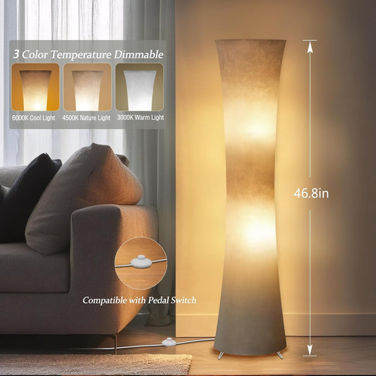 GyroVu 46“ Floor Lamp for Living Room, Color Temperature Adjustable Led Floor Lamps Column Floor Standing Lamp Corner Lamp for Bedroom, Office& Living Room-White Fabric Lampshade, Bulbs Include