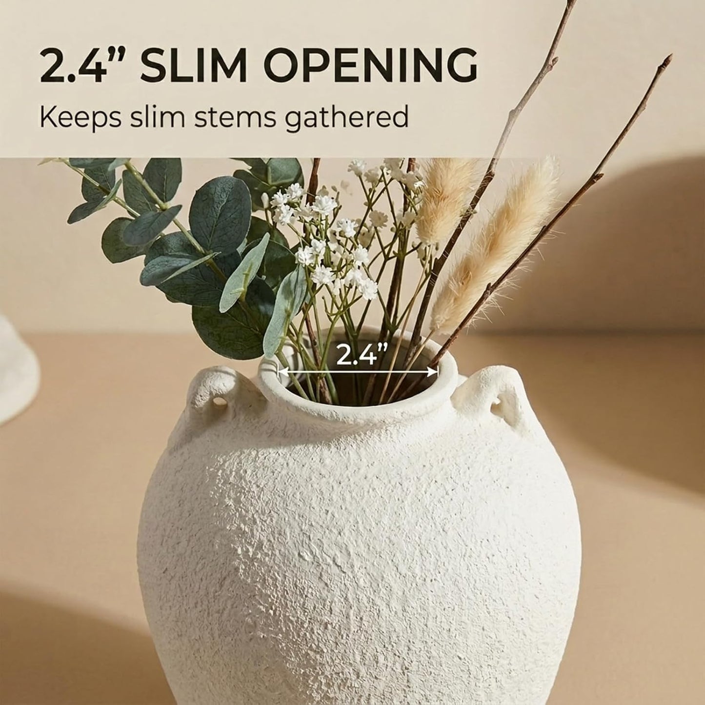 5.9" Small White Round Ceramic Vase, Coffee Table Shelf Decor