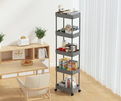 Sooyee 3 Tier Rolling Cart with Wheels, Slim Storage Cart, Under Desk Narrow Rolling Utility Cart Storage Organizer for Office Bathroom Kitchen Laundry Room Narrow Places, White, Plastic and Metal
