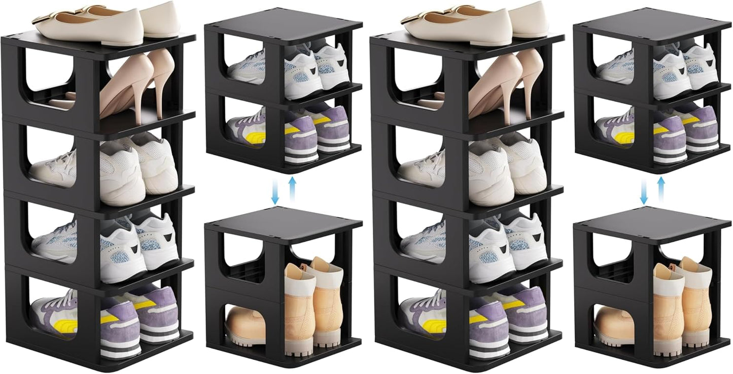 HAIXIN Shoe Organizer Rack for Small Spaces 5 Tier Plastic Vertical Narrow Shelves for Closet Black Shoe Holder, Stand for Entryway Storage Boots Organizer Stackable Cabinet