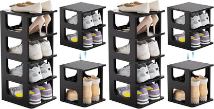 HAIXIN Shoe Organizer Rack for Small Spaces 5 Tier Plastic Vertical Narrow Shelves for Closet Black Shoe Holder, Stand for Entryway Storage Boots Organizer Stackable Cabinet