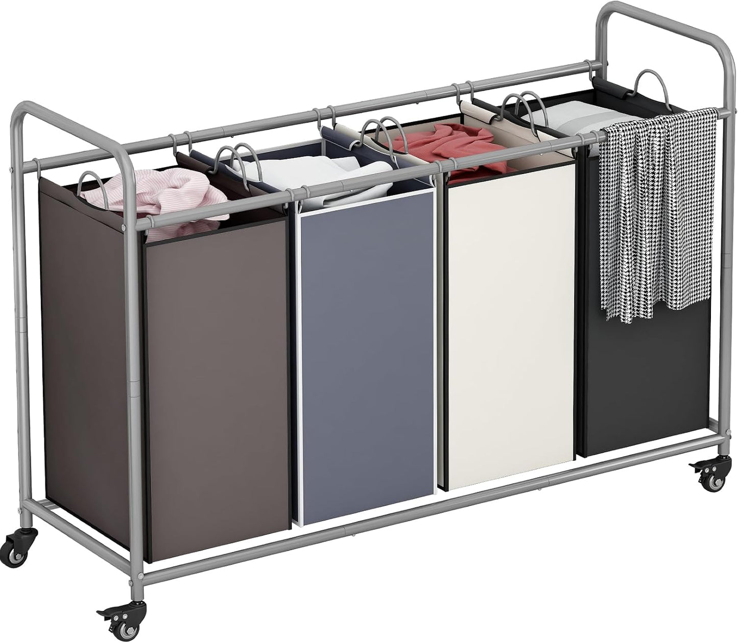 LINZINAR 3-Bag Laundry Hamper, Black Laundry Basket, 35.6 Gal(135 L) Laundry Sorter Cart Laundry Room Organization with Heavy Duty Rolling Lockable Wheels and Removable Bags