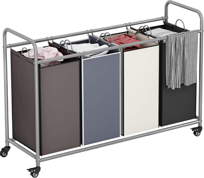 LINZINAR 3-Bag Laundry Hamper, Black Laundry Basket, 35.6 Gal(135 L) Laundry Sorter Cart Laundry Room Organization with Heavy Duty Rolling Lockable Wheels and Removable Bags