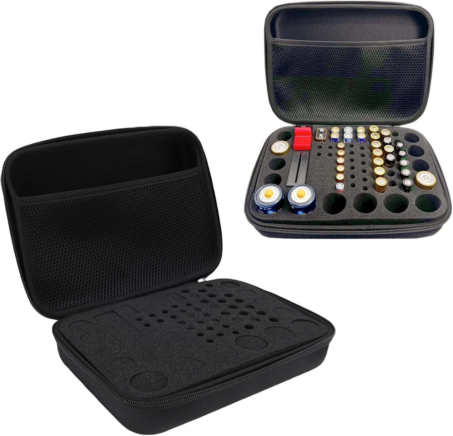 VBESTLIFE Hard Battery Organizer Storage Box, Carrying Case Bag Holder Holds 63 Batteries AA AAA C D 3V 9V, for Battery Tester and Accessories