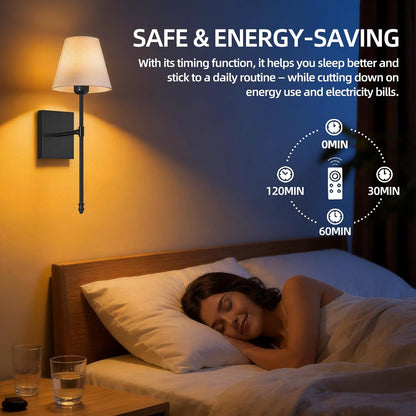 Rechargeable Battery Operated Wall Sconces Set of 2, Black Wireless Fabric Shade Wall Sconce with Remote Control, Dimmable RGB Color Changing Wall Lamp for Bedroom Living Room Hallway, 20.47" Tall
