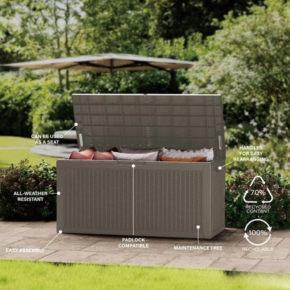 320 Gallon Outdoor Storage Box, Extra Large Waterproof Resin Deck Box with Lockable Lid Storage Bin for Patio Furniture Cushion, Garden Tools, Pool Accessories, UV-Resistant Outside, Black