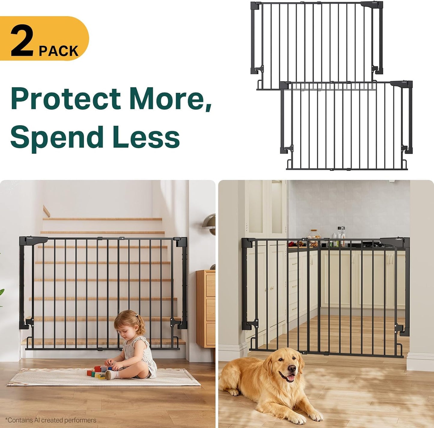 Cumbor 29.2–43" Baby Gate for Stairs, Hardware Mounted (Drill Required), Expandable No Bottom Bar Dog Gate, Auto Close Extra Wide Walk Thru, Pet & Toddler Proof Gate, Top & Bottom of Stairways (White)