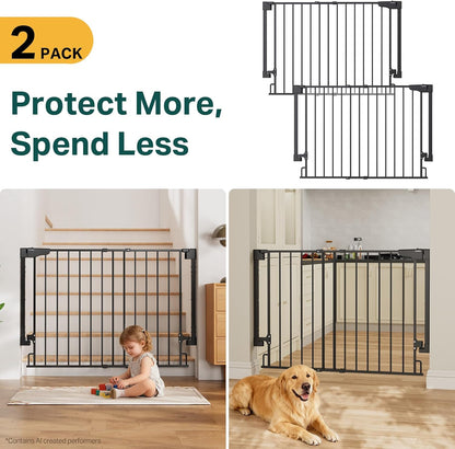 Cumbor 29.2–43" Baby Gate for Stairs, Hardware Mounted (Drill Required), Expandable No Bottom Bar Dog Gate, Auto Close Extra Wide Walk Thru, Pet & Toddler Proof Gate, Top & Bottom of Stairways (White)