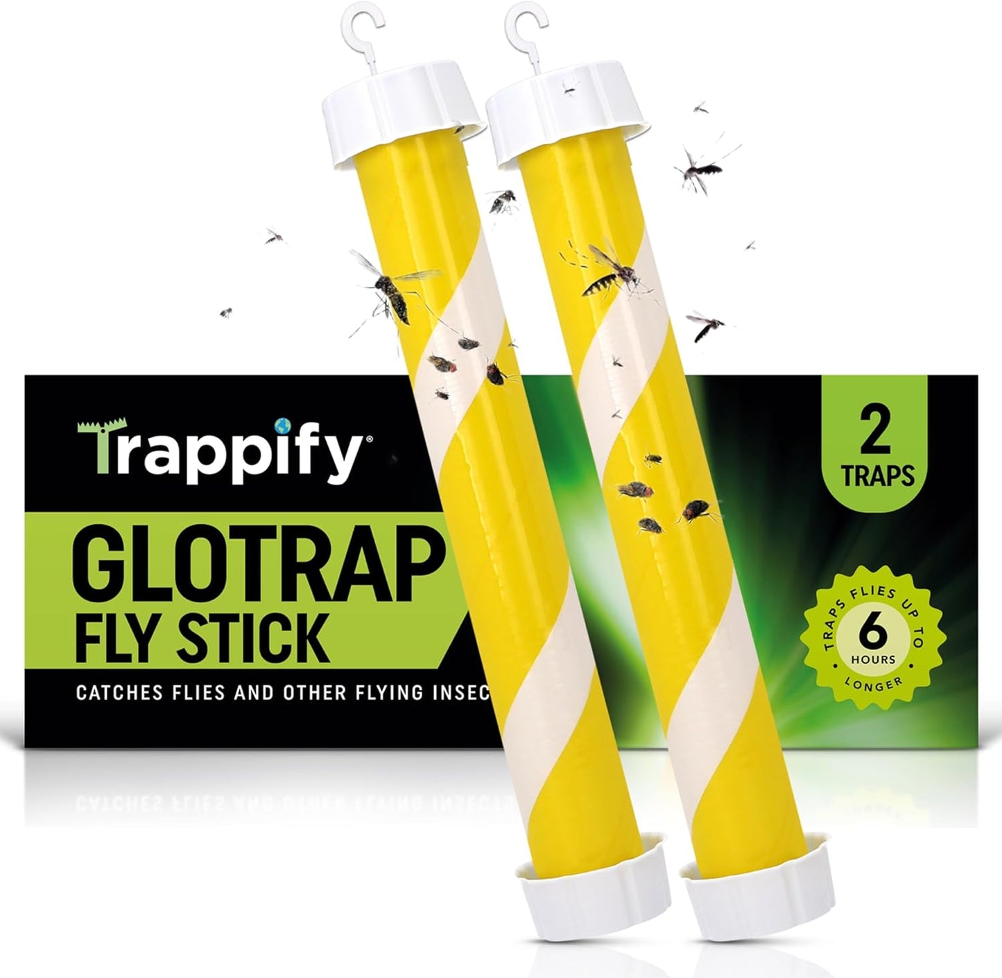 Trappify Glow-in-The-Dark Fly Trap for Indoor & Outdoor Fly Sticks (2 Pack) | Yellow Adhesive Fly Sticks, Glow-In-The-Dark, Water-Resistant Fruit Fly Traps for Indoors and Outdoor Use