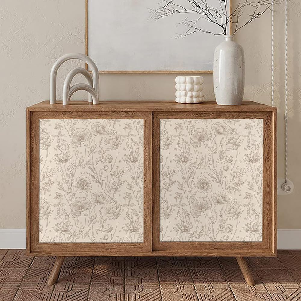 MuralPeel Modern Beige Black Wildflower Flowers Peel and Stick Wallpaper Self Adhesive Removable Easy Peel Off Stick on Wall Paper for Bedroom Cabinet Renter