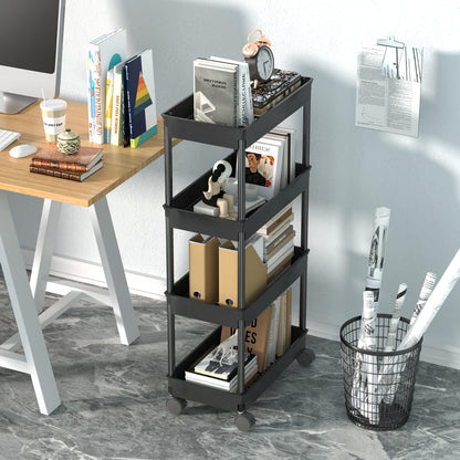 Sooyee 3 Tier Rolling Cart with Wheels, Slim Storage Cart, Under Desk Narrow Rolling Utility Cart Storage Organizer for Office Bathroom Kitchen Laundry Room Narrow Places, White, Plastic and Metal